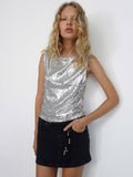 New casual loose bottoming sequined sleeveless vest top