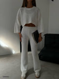 OOTDGIRL 2024 New Elegant Woman Oversized Knit Blouse and Pants Set in White - Noxlook