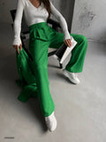 OOTDGIRL 2024 New Elegant Woman Green Pleated Waist Pants and Blazer Suit