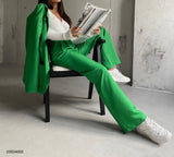 OOTDGIRL 2024 New Elegant Woman Green Pleated Waist Pants and Blazer Suit