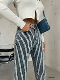 OOTDGIRL 2024 New Elegant Woman Tassel Detail High-Waisted Wash Blue Jean- Noxlook