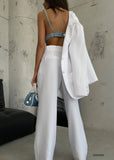 OOTDGIRL 2024 New Elegant Woman White Pleated Waist Pants and Blazer Suit