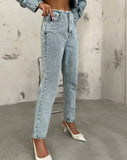 OOTDGIRL 2024 New Elegant Woman Beltless Low-Ris Wash Blue Jean