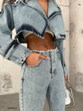 OOTDGIRL 2024 New Elegant Woman Beltless Low-Ris Wash Blue Jean