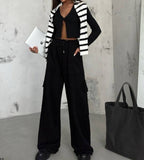 OOTDGIRL 2024 New Elegant Woman Elasticated Cuff Sweatpants with Cargo Pocket Detail - Black