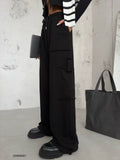 OOTDGIRL 2024 New Elegant Woman Elasticated Cuff Sweatpants with Cargo Pocket Detail - Black