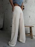 OOTDGIRL 2024 New Elegant Woman Elasticated Cuff Sweatpants with Cargo Pocket Detail - Beige