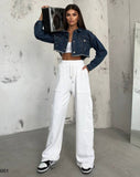 OOTDGIRL 2024 New Elegant Woman Elasticated Cuff Sweatpants with Cargo Pocket Detail - White