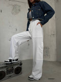 OOTDGIRL 2024 New Elegant Woman Elasticated Cuff Sweatpants with Cargo Pocket Detail - White