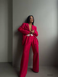OOTDGIRL 2024 New Elegant Woman Fold Over Waistband Pants Blazer Suit BF23S34002 Fuchsia