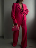 OOTDGIRL 2024 New Elegant Woman Fold Over Waistband Pants Blazer Suit BF23S34002 Fuchsia