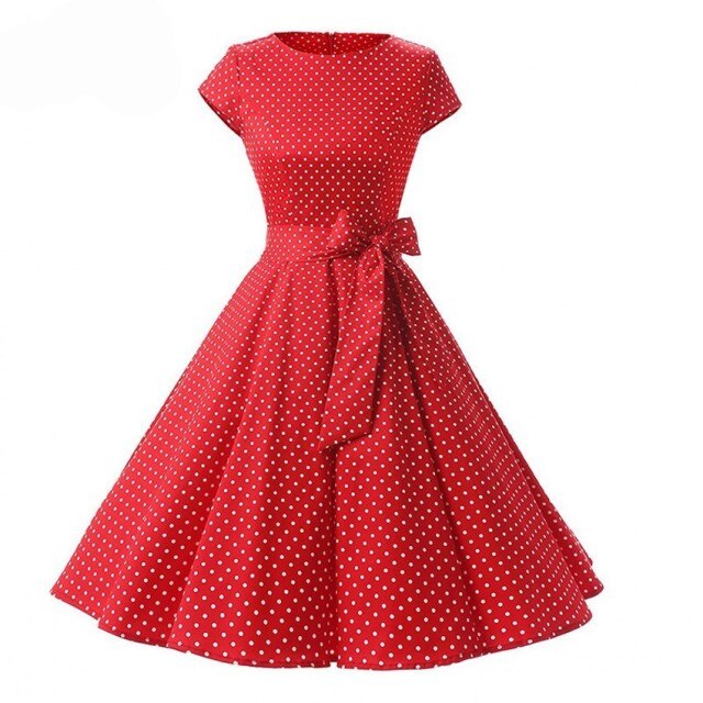 Ootdgirl  Women New 50S Retro Vintage Dress Polka Dots Short Sleeve Summer Dress Rockabilly Swing Party Dress