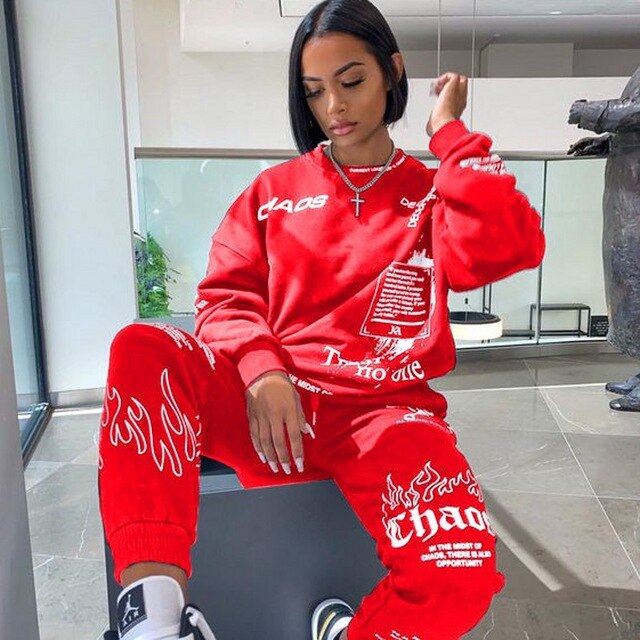 Ootdgirl  Streetwear Two 2 Piece Set Women Tracksuit Female White Black Tops And Pants Women Matching Sets Outfits Sweatsuit