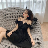 Ootdgirl  Dress Devil Girl Original Black 2022 Spring And Autumn  High Waist Viper Dress Shoulder Long Sleeve Gothic Dress Ins Hot