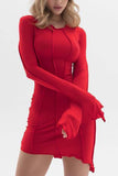 OOTDGIRL Irregular Shirred Long Sleeve Bodycon Mini Dress